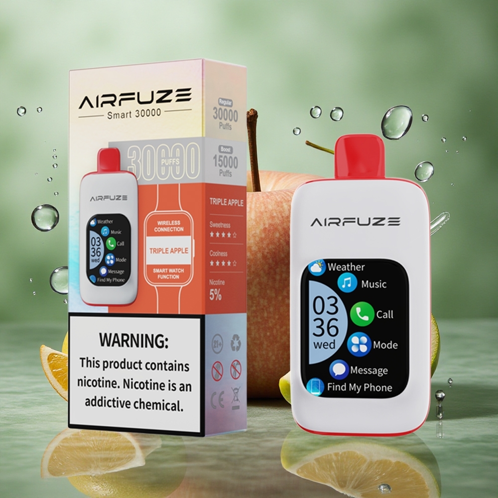 Drievoudige Appel AirFuze Smart 30000 Puffs Disposable Pod met 900mAh batterij en Type-C opladen Nederland groothandel