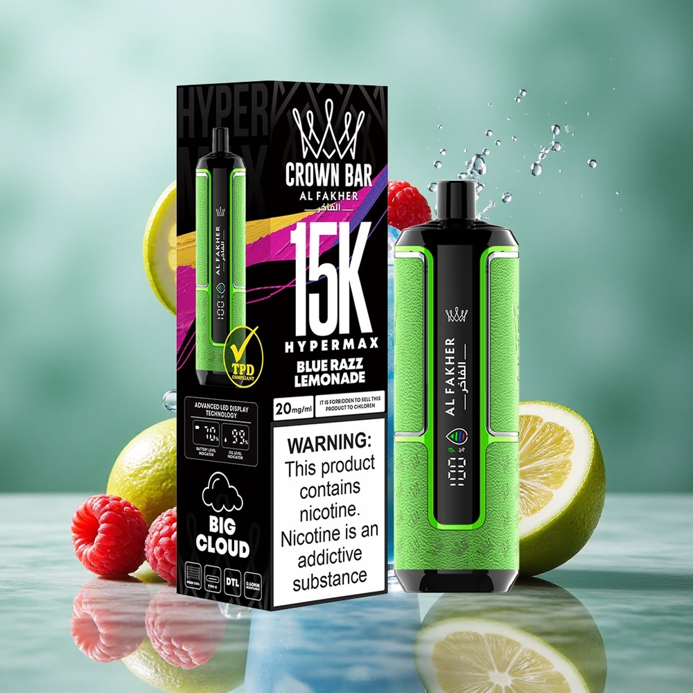 Blauwe Framboos Limonade Al Fakher Crown Bar 15.000 Puf Hypermax Compact Nederland groothandel
