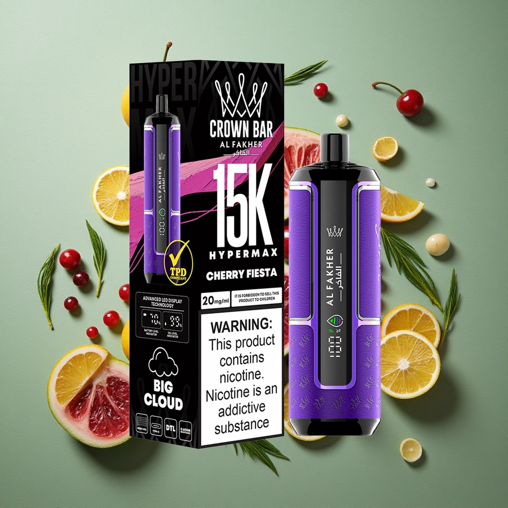 Kersen Feest Al Fakher Crown Bar Hypermax 15.000 Sigaretten Compact & Draagbaar Nederland groothandel