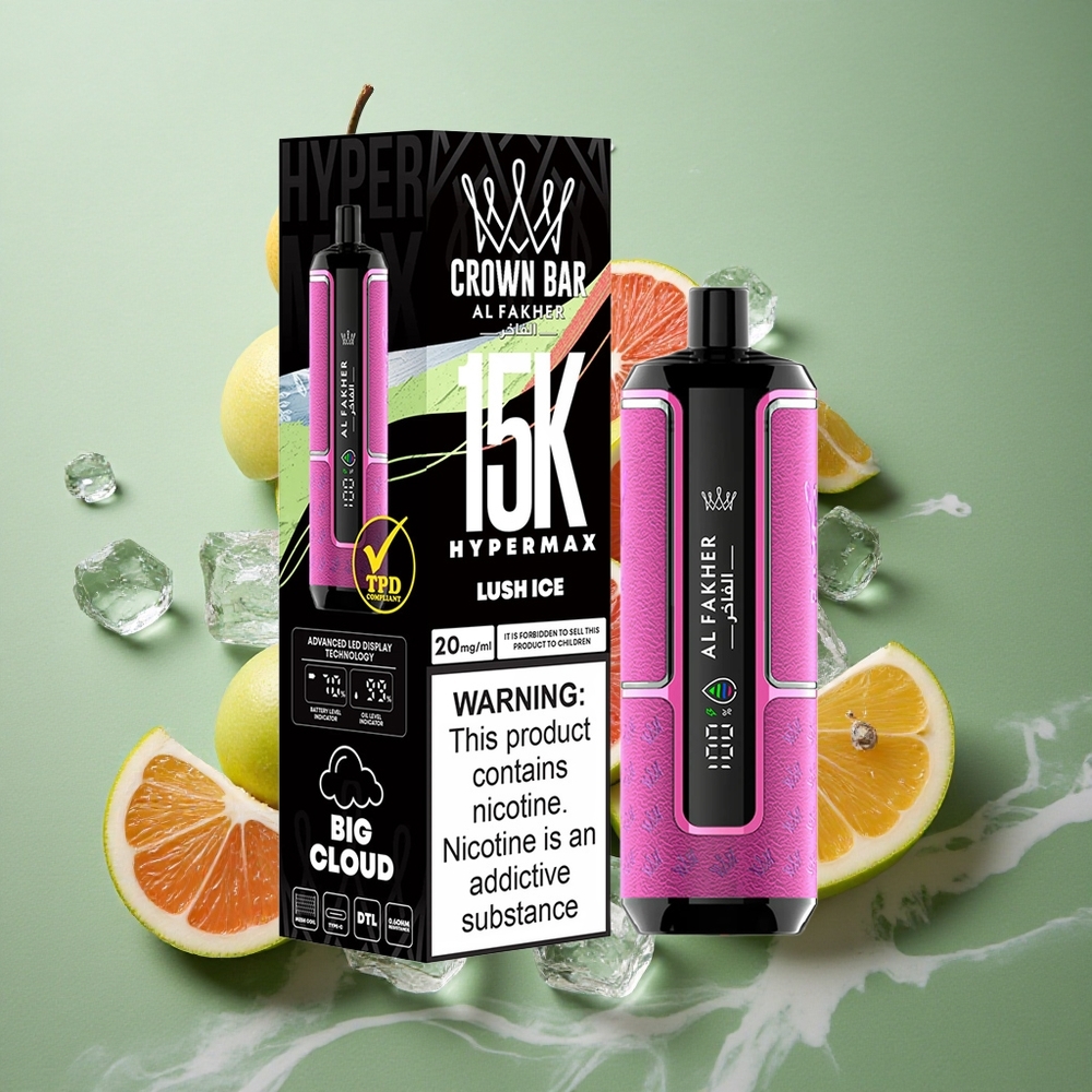 Licht IJs Al Fakher Crown Bar 15.000 Puff Hypermax Draagbaar Nederland groothandel