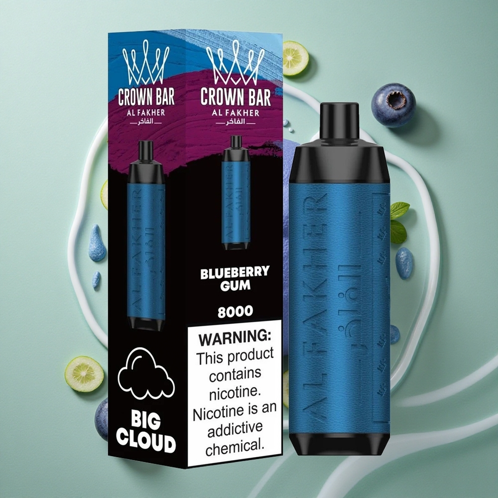 Blauwe Bessen Kauwgom Al Fakher Crown Bar 8000 Pufs 600mah Batterij 18ml Vloeistofcapaciteit Nederland groothandel