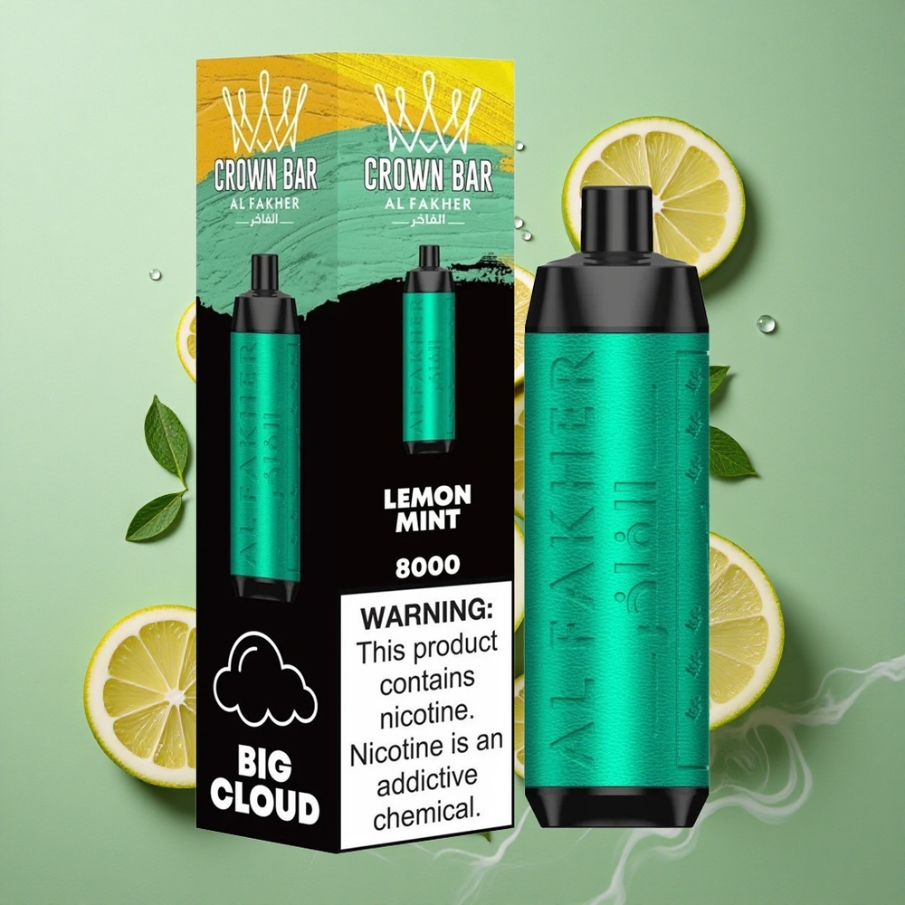 Citroen Munt Al Fakher Crown Bar 8000 Puf USB Type-C Oplaadkabel 0.6 Ohm Coil Nederland groothandel