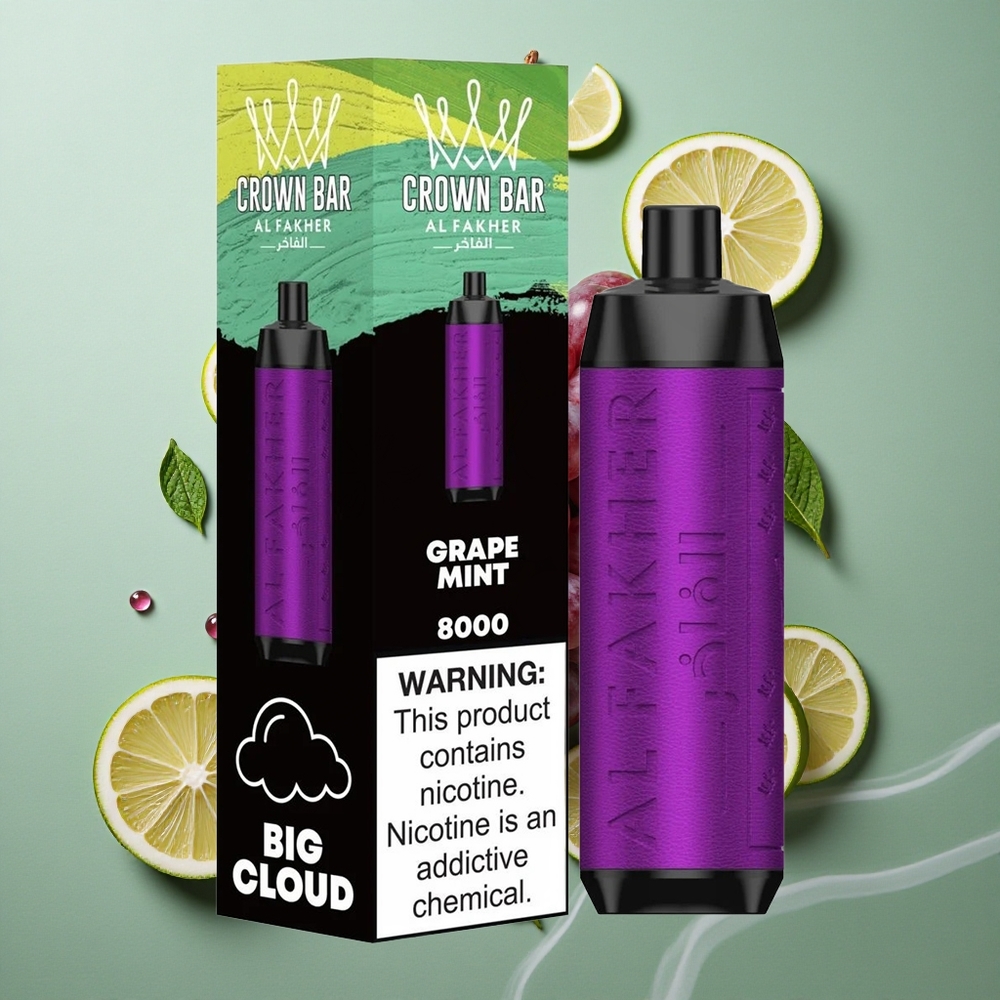 Druif Munt Al Fakher Crown Bar 8000 Wegwerp Vape 18ml Vloeistof Capactiteit USB Type-c Opladen Nederland groothandel