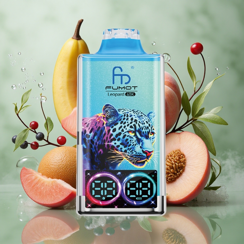 Perzik Bes Brand Fumot Leopard 40K Puffs Dual Mesh Nederland groothandel