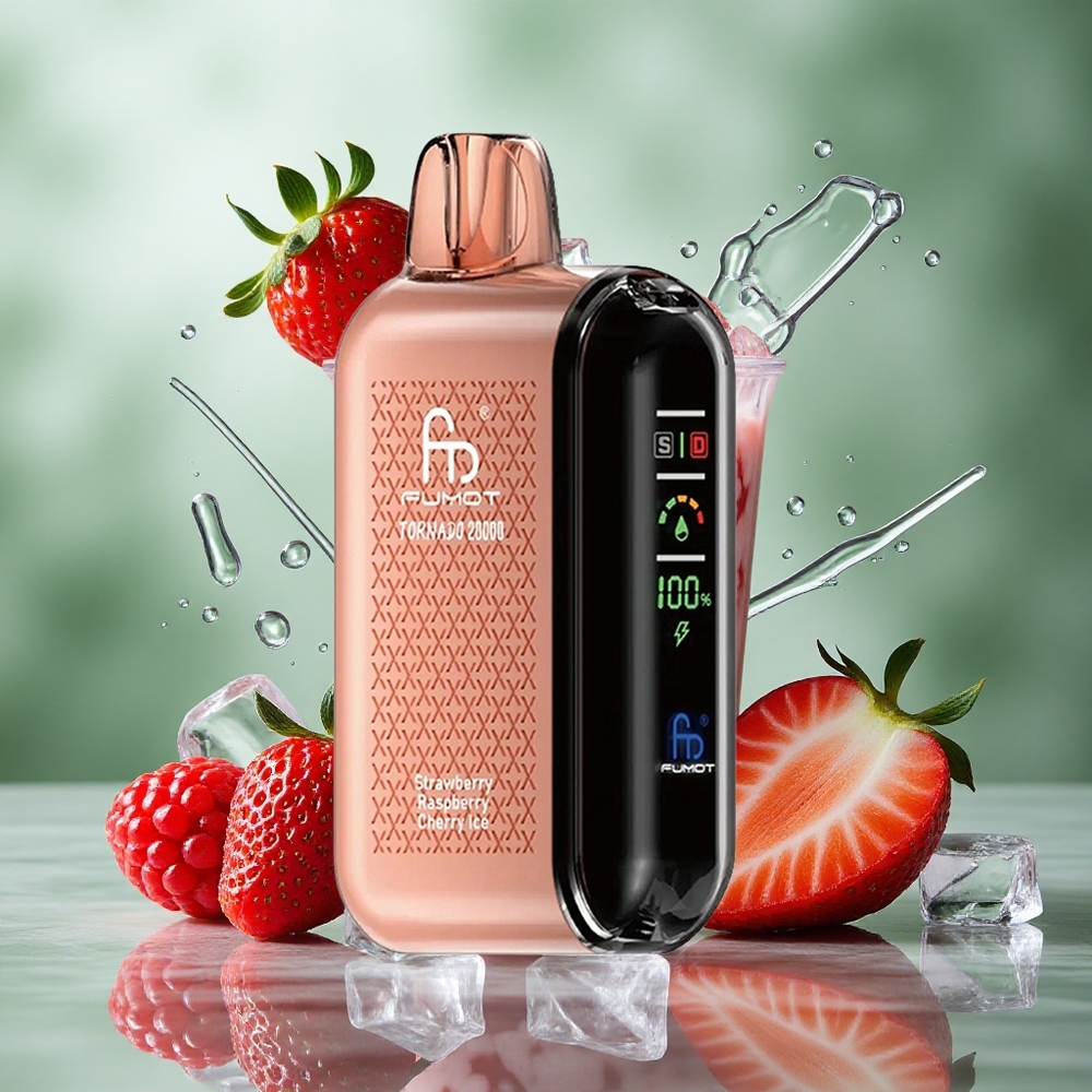 Aardbei Framboos Kers Ijs Fumot Tornado 20000 Puffs Dual Mesh Coil Smart Display Nederland groothandel