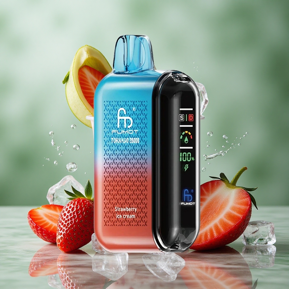 Aardbei IJs Fumot Tornado 20000 Puffs Dual Mesh Coil Smart Display Nederland groothandel
