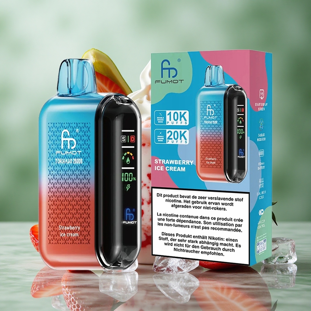 Aardbei IJs Fumot Tornado 20000 Puffs Dual Mesh Coil Smart Display Nederland groothandel