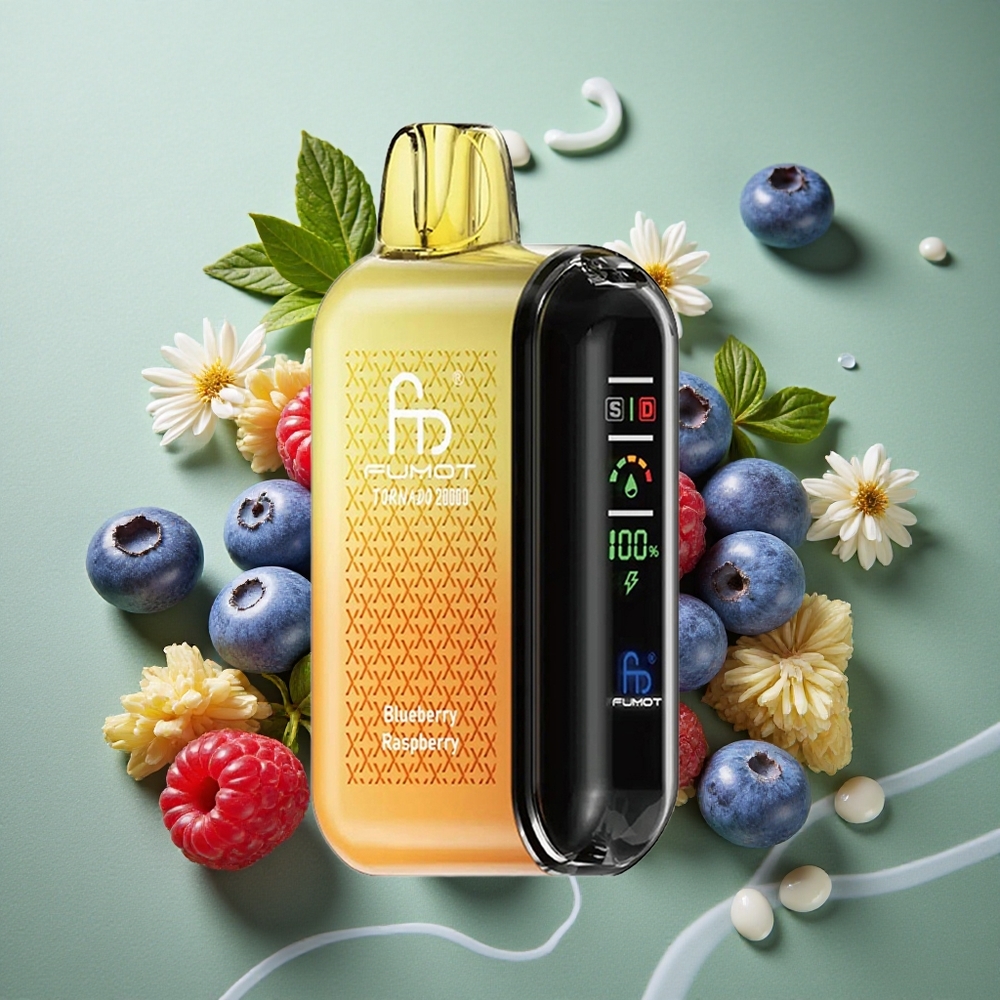 Blauwe Framboos Fumot Tornado 20000 Puffs 20ml Vloeistof Capaciteit Dual Mesh Coil Nederland groothandel