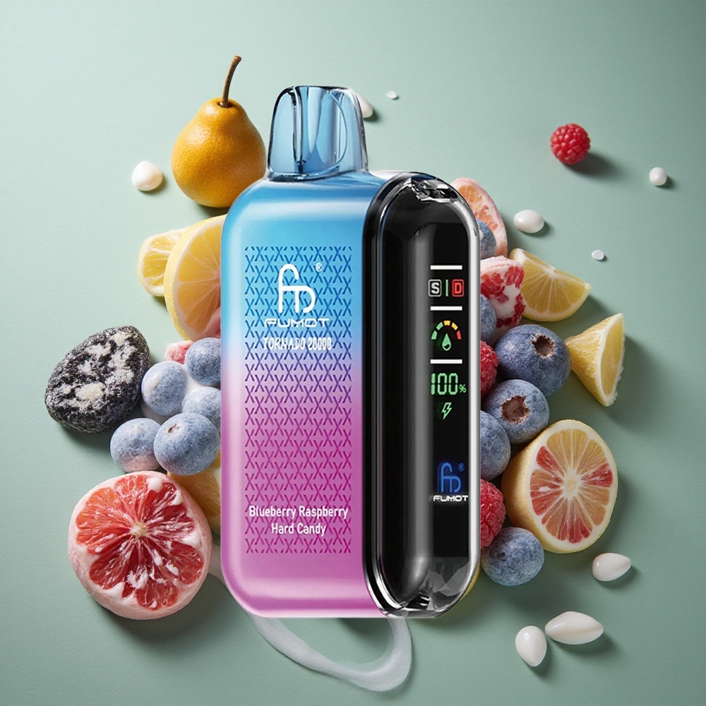 Blauwe Framboos Hard Snoep Fumot Tornado 20000 Puffs Dual Mesh Coil Smart Display Nederland groothandel