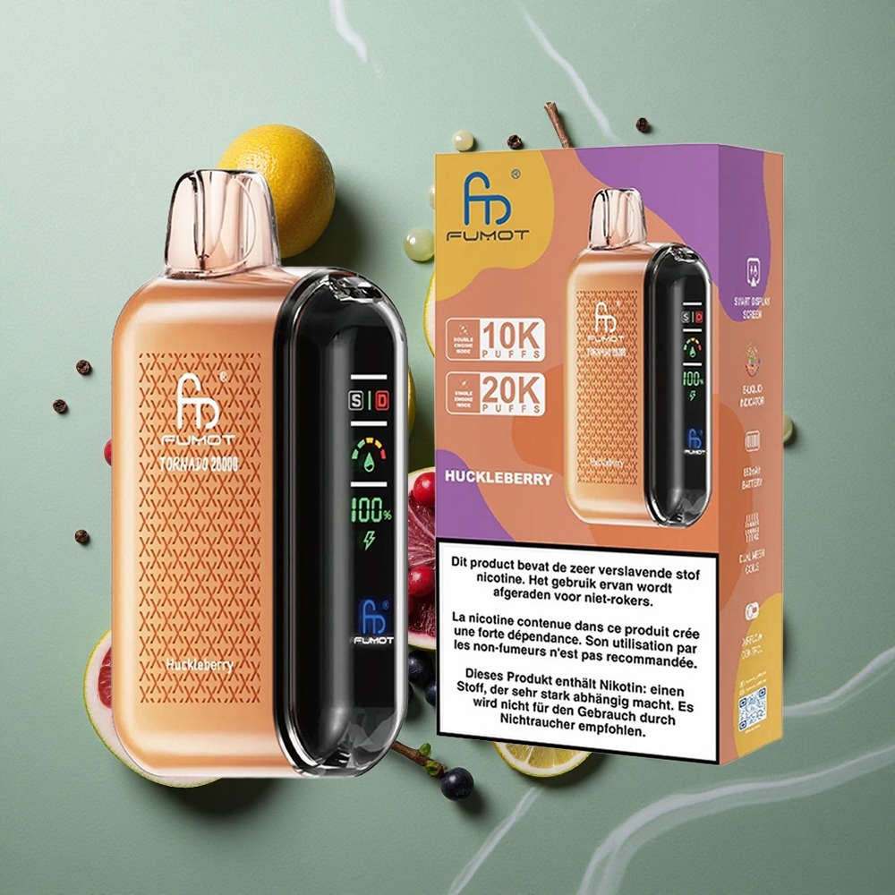 Huckleberry (Bosbes) Fumot Tornado 20000 Puffs 20ml E-liquid Capaciteit Dual Mesh Coil Nederland groothandel