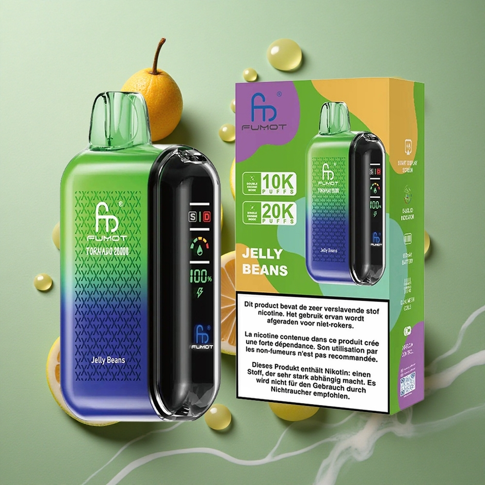 Jelly Beans Fumot Tornado 20000 Puffs Dual Mesh Coil 20ml E-liquid Capaciteit Nederland groothandel