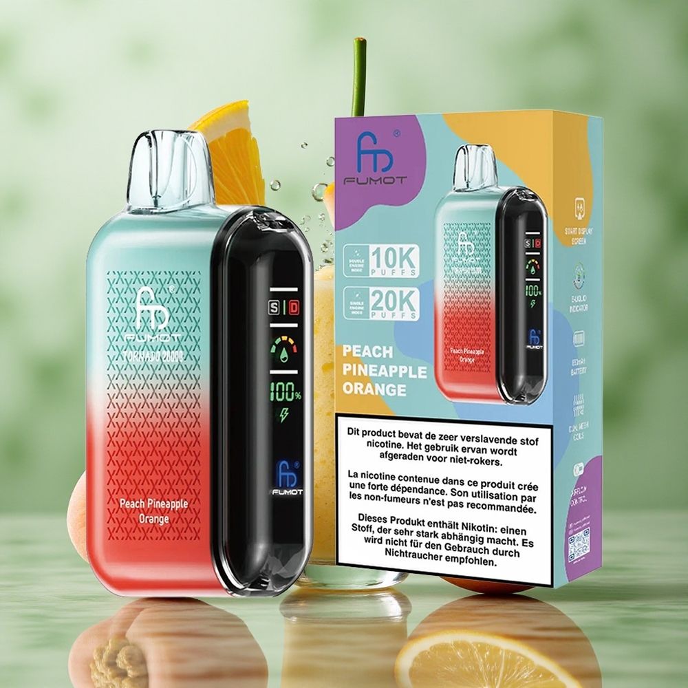 Perzik Ananas Sinaasappel Fumot Tornado 20000 Puffs Dual Mesh Coil 20ml E-liquid Nederland groothandel