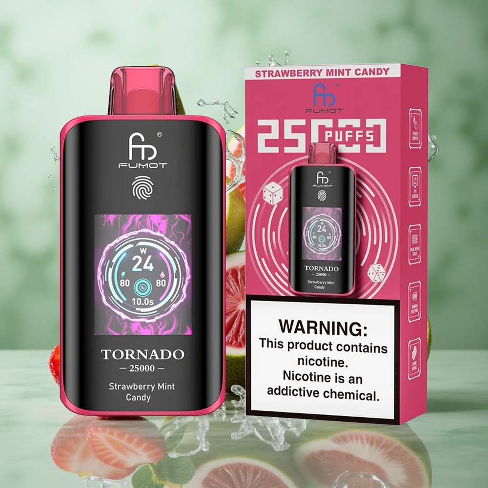 Aardbei Munt Snoep Fumot Tornado 25000 Puffs HD Scherm 700mAh Oplaadbare Batterij Nederland groothandel