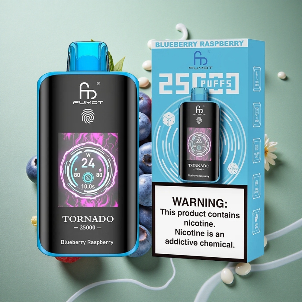Blauwe Framboos Fumot Tornado 25000 Puffs Oplaadbare Batterij HD Scherm Nederland groothandel