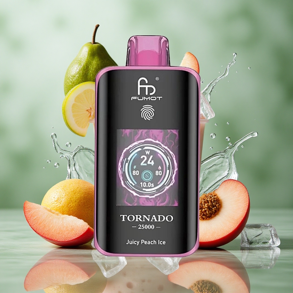 Juicy Peach IJs Fumot Tornado 25000 Puffs HD Scherm 20ml Voorgevulde Vloeistof Nederland groothandel