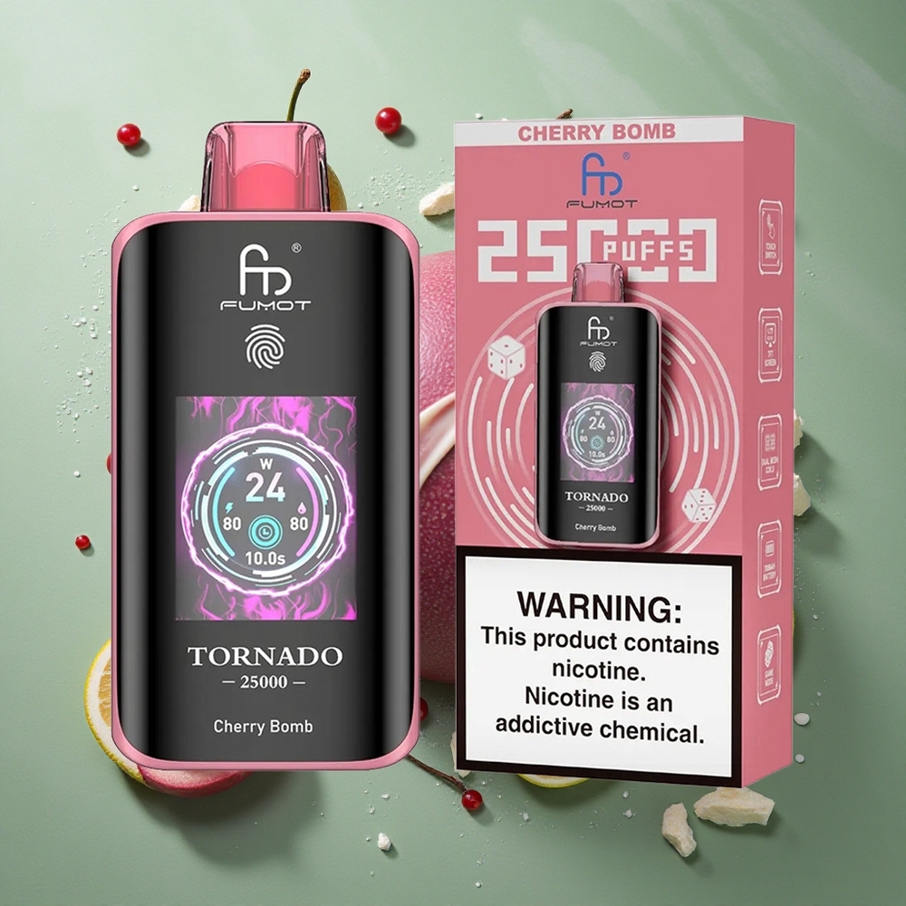 Kers Bom Combinatie Fumot Tornado 25000 Puffs Oplaadbare Accu 700mAh 20ml Voorgevulde E-vloeistof Nederland groothandel