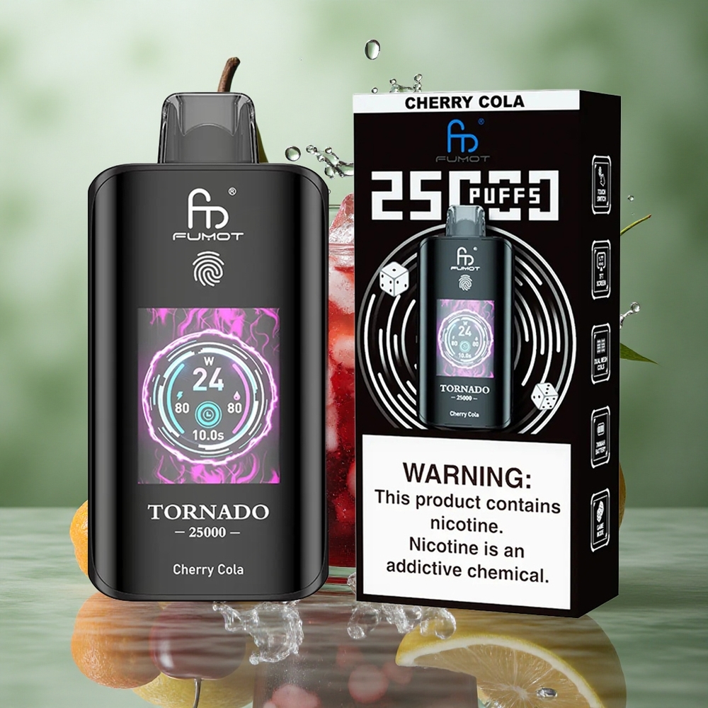 Kers Cola Fumot Tornado 25000 Puffs HD Scherm 700mAh Oplaadbare Batterij Nederland groothandel