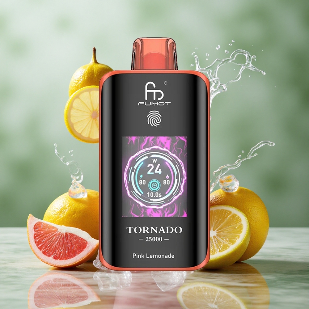 Roze Limoenade Fumot Tornado 25000 Puffs HD Scherm 700mAh Oplaadbare Batterij Nederland groothandel