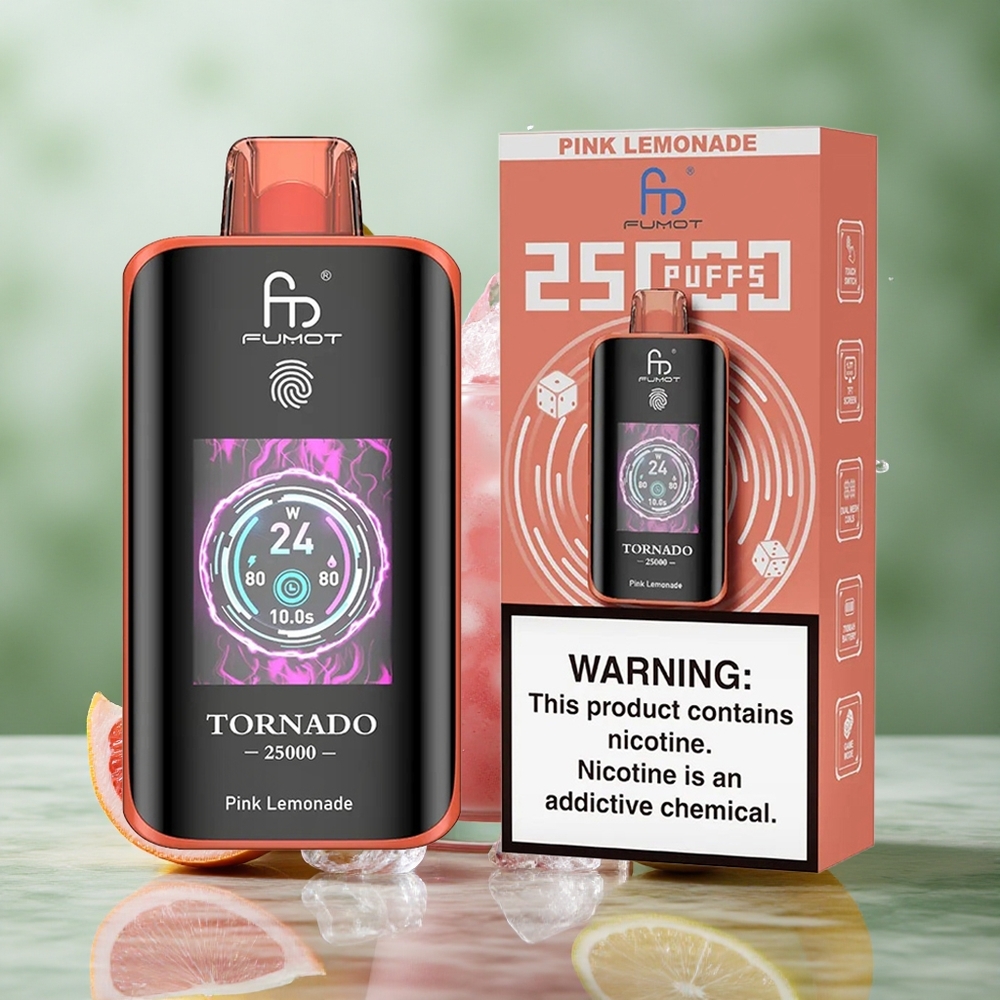 Roze Limoenade Fumot Tornado 25000 Puffs HD Scherm 700mAh Oplaadbare Batterij Nederland groothandel