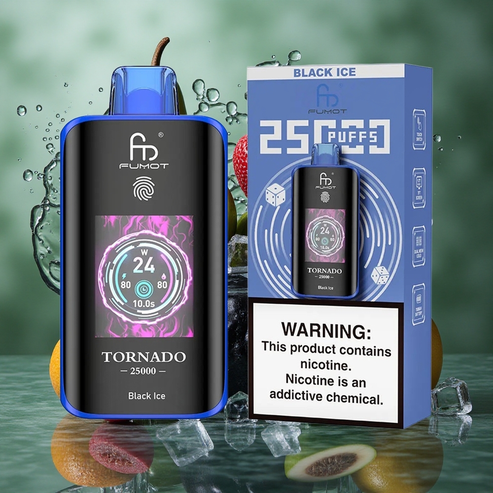 Zwart IJs Fumot Tornado 25000 Puffs Oplaadbare Batterij HD Scherm Nederland groothandel
