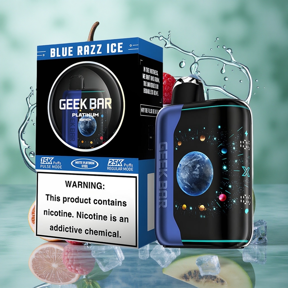 Blauwe Framboos IJs GEEK BAR Platinum Editie 25000 Trekken Snellaadvermogen Nederland groothandel