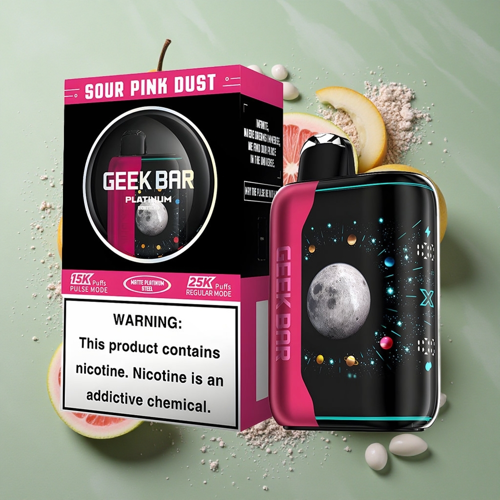 Zuur Roze Stof GEEK BAR Platinum Editie 25000 Puffs Premium Matte Platinum Staal Afwerking Nederland groothandel