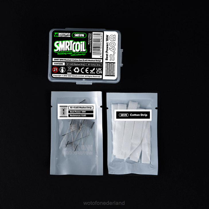 Wotofo E-Cigarette - Wotofo SMRT rpm mesh-katoen set 0,4 ohm gaas + katoen DV0P349