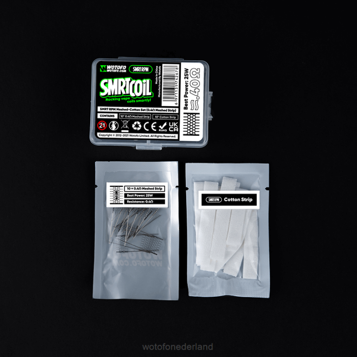 Wotofo E-Cigarette - Wotofo SMRT rpm mesh-katoen set 0,4 ohm gaas + katoen DV0P349